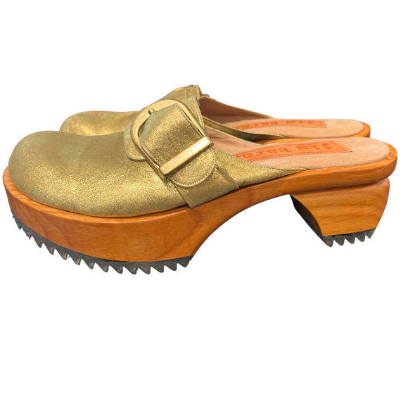 Jim Barnier Wooden Heel Clog Platform Sandals Green Distress Leather Size 6 New - Picture 3 of 7